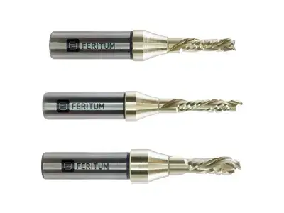 Фрезы компрессионные спиральные двухзаходные с чистовыми стружколомами для раскроя фанеры и ЛДСП на ЧПУ станках